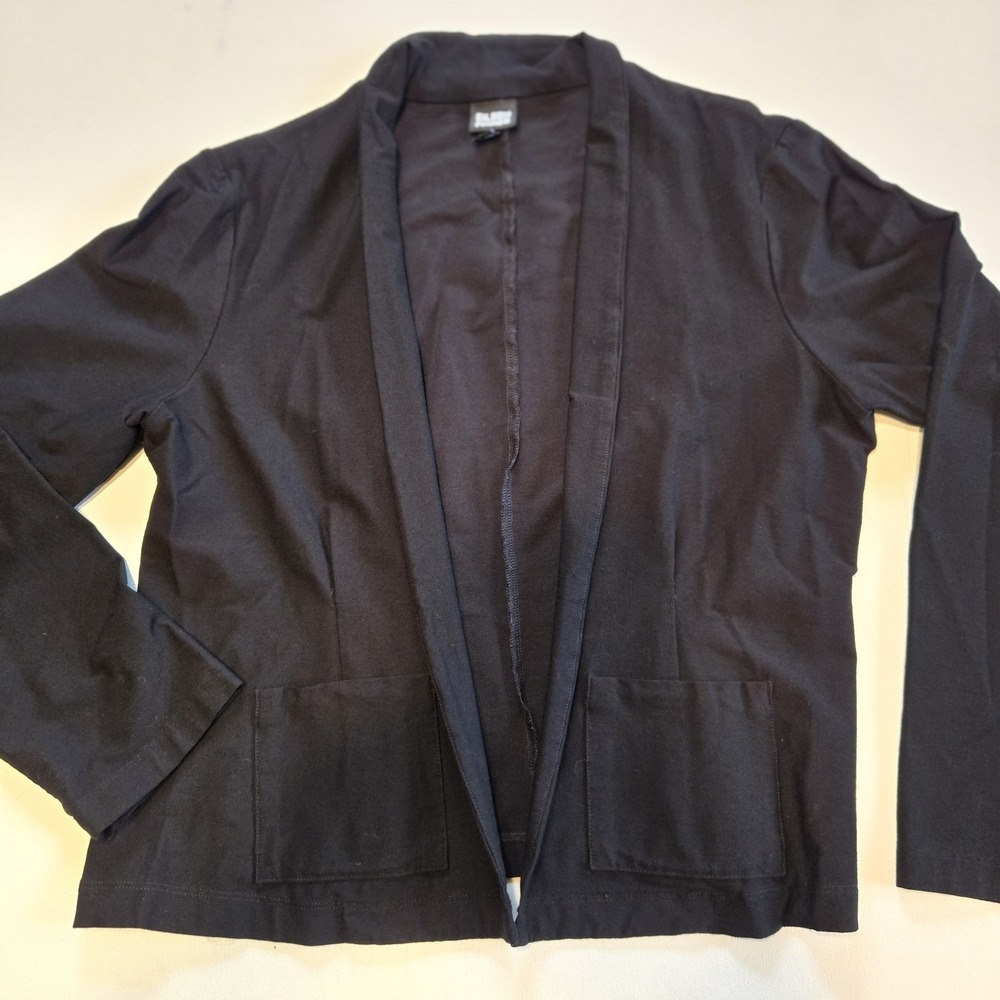 Eileen Fisher Crepe Open Front Blazer Jacket Pockets Classic Black size Medium‎